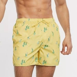 Pull&Bear cactus print swim shorts in yellow New Size L